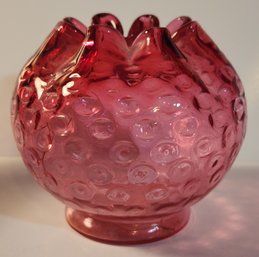 Cranberry Glass Coin Dot Rose Bowl.