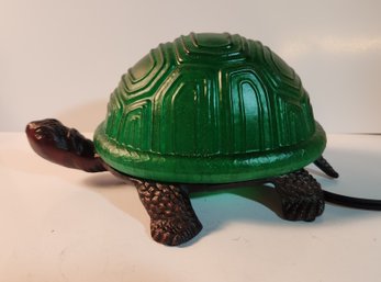 Cast Iron Turtle Lamp With Glass Shade