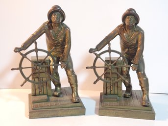 Great Pair OfJennings Brothers Bookends'They That Go Down To The Sea In Ships'aka The Gloucester Fisherman