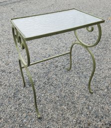 Green Painted Wrought Iron Side Table With Tempered Plastic Top