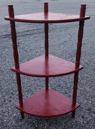 Red Painted Three Tier Corner Shelf