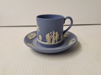 Wedgwood Blue Jasperware Demi Tasse Cup And Saucer