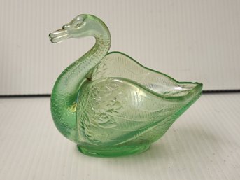 Green Glass Swan Candy Dish