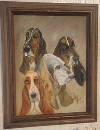Oil Painting On Board Of Basset Hounds By  D.G. Voigt