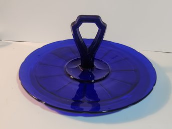 Elegant Depression Glass Cobalt Blue Glass Snack Tray