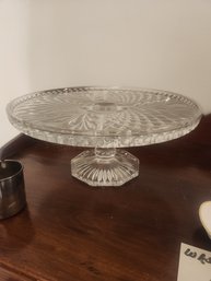 Cut Crystal Crystal Pedestal Cake Plate With Rose Etching