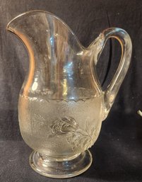 Victorian Patten Glass Pitcher 'rose In Snow' By Bryce Brothers