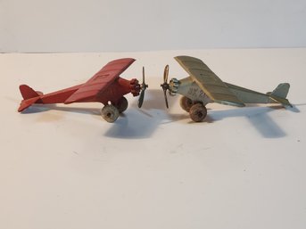 Two Tootsie Toy Die Cast Metal Aeroplanes