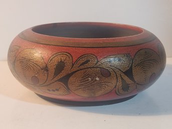 Hand Painted Russian Wooden Low Bowl