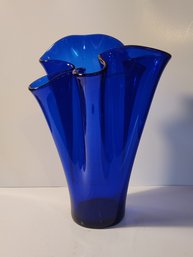 10' Cobalt Blue Glass Handkerchief Vase