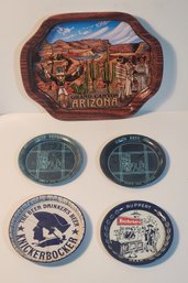 Four Beer Advertising Coasters And Native American Indian Souviner Tray From Arizona
