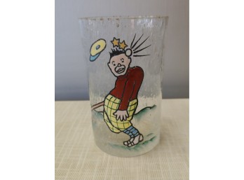 Enamel Painted Glass Depicting Golfer Being Struck In The Head With A Golf Ball