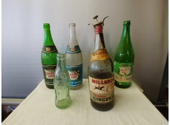 6 Vintage Soda Bottles To Include Millbrook Club Golden Ginger Ale And Coca-Cola