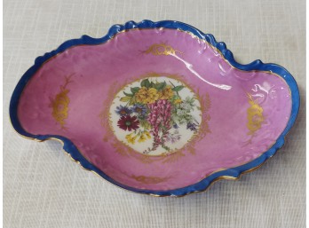 Shaped Floral Decorated Serves Style Bowl With Gold  Accents Signed In.