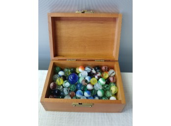 Mitered Wooden Box Filled With Old Marbles