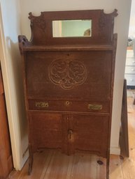 Unusual Fancy  Oak Fall Front Desk With Beveled Mirror