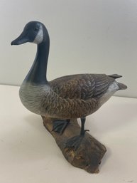 Finely Carved & Painted Wooden Canada Goose Decoy On Stand