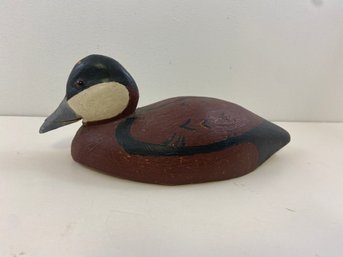 Hand Carved & Painted Maine Folk Art Wooden Duck Decoy E.W. Sewell 1985