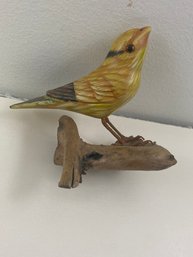 Late 20th Century Hand Carved & Painted Yellow Finch Bird Folk Art