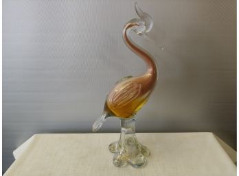 Beautiful 14' Murano Glass Stork With Gold Foil