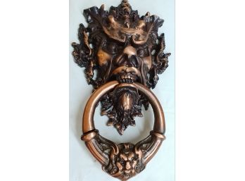 Cast Iron Victorian Style Bacchus Door Knocker With Copper Finch