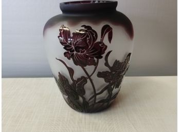 Frosted And Amethyst Cameo Glass Vase In The Manner Of Galle'