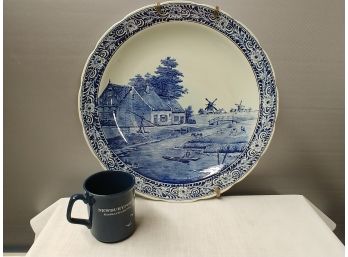 Large Delft Charger With Dutch Farm Scene Signed Sonneinlle