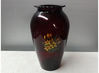 9 In Royal Ruby Vase With Floral Decal