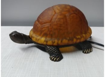 Solid Bronze Turtle Lamp With Glass Shade