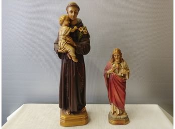 Vintage Chalkware Statues Of Jesus Christ And Saint