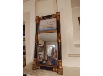 Antique Split Column Mirror With Print Of Ship