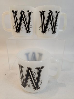 Vintage, Glasbake Monogrammed 'W' Coffee Mugs