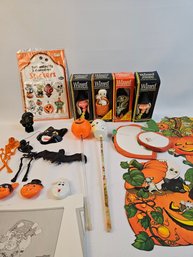 Vintage Lot Of Halloween Decorations, Stickers, Toys And More