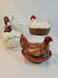 1970s Hand Painted Ceramic Chickens