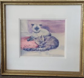 Water Color Painting By Joan Plummer Titled ' Real, Unreal' Two Cats Maine Artist