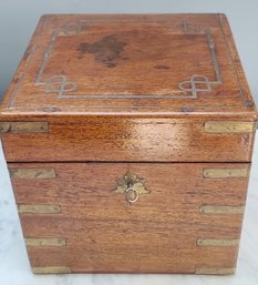 1800's Antique, English Tea Box With Canisters, Key & Brass Decoration