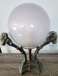 Antique, Triple Ram's Head Lamp With Lavender Globe