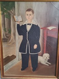 Late 20th Century Oil On Canvas Painting Of A Child And His Dog