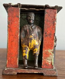 C. 1890 J.E. STEVENS CABIN MECHANICAL BANK/ BLACK AMERICANA