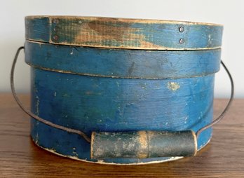 Antique, Bale Handled Pantry Box In Blue Paint