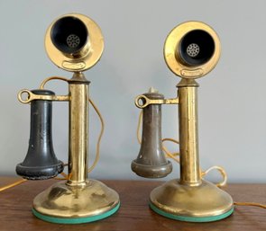 Pair Of Western Electric Company Antique Brass Candle Stick Phones