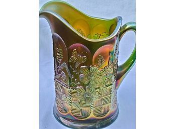 Northwood Carnival Glass Water Pitcher, Butterfly 9'