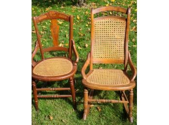 Lot Of 2 Antique, Caned Chairs