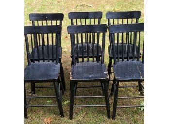 6 - Plank Seat Antique Church Or Grange Chairs