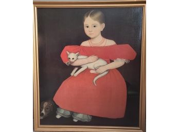 Modern Giclee Of A Girl With Her Cat And Dog - Large