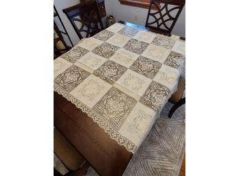 Fine Crochet And Linen Table Cloth