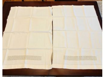 Antique Pair Of Linen, Silk & Crochet Side Table Covers