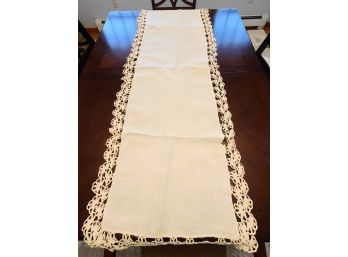 Linen, Crochet, Antique Table Runner - Handmade