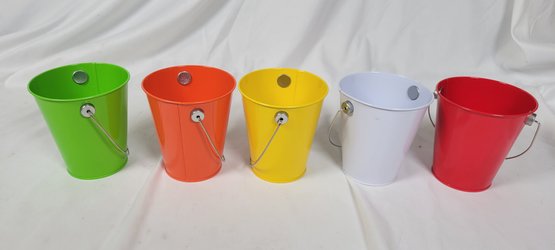 Group Of 5 Small  Colorful Metal Buckets