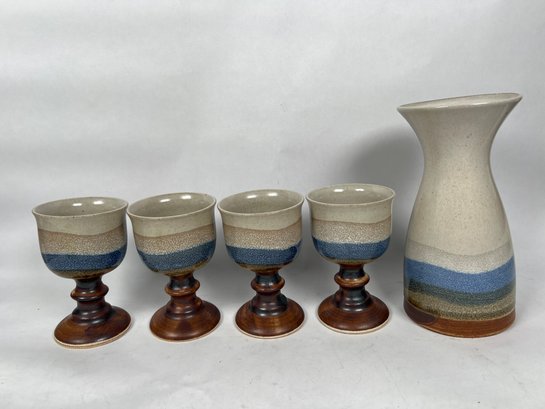 OTAGIRI Vintage Wine Set Carafe 4 Footed Ceramic Glasses Goblet Mid Century